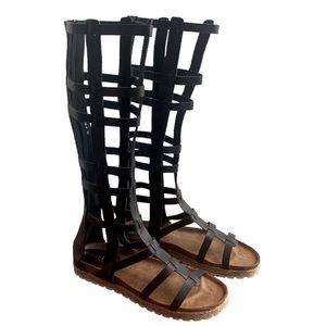 Spring Step Romansk Gladiator Knee High Sandals Black  7.5 38 Beach Coastal